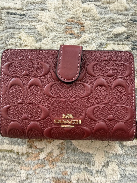 Coach Handbags - Coach Embossed Medium Corner Zip Wallet in a Berry Red / Burgundy